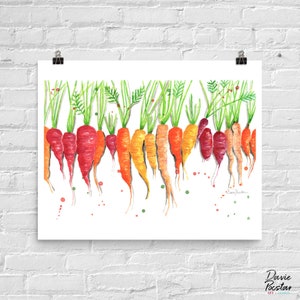 Carrots Watercolor Print, Rainbow Carrots Art Print, Heirloom Carrots Painting
