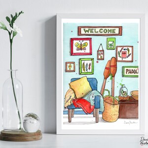 Cozy Cottage Room Watercolor Print, Cottage Art Print, Country House Print, Home Decor Art, Cottage Illustration
