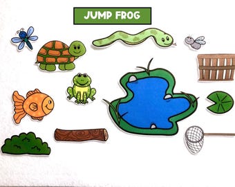 Jump Frog Felt Board Story: Pond Life Activity Set, Spring Time Activity, Ages 3+