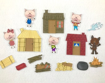 Three Little Pigs - Felt Board Stories - Flannel Board - Speech Therapy  - Gifts for Kids - Nursery Rhyme - 3 Little Pigs - Toddler Busy Bag