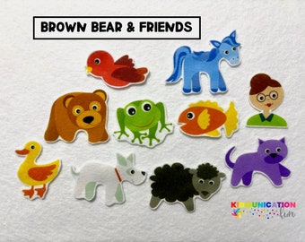 Brown Bear & Friends Felt Board Stories - Speech Therapy - Flannel Stories  - Gifts for Kids - Learn Colors - Early Intervention - Busy Bag