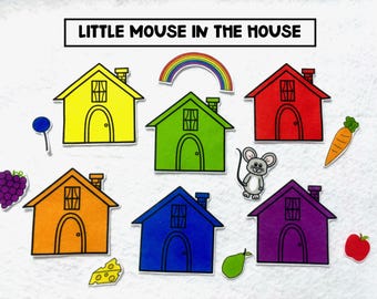 Juego de la casita del ratoncito de fieltro: Combinación de colores, actividad de terapia del habla, aprendizaje de colores, actividades para centros de aprendizaje, para mayores de 3 años.