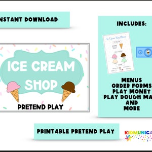 Magasin de crème glacée à imprimer - Menu de jeu de simulation - Fête d'anniversaire de crème glacée - Jeu dramatique - Activité d'été pour les enfants - Jeu de simulation