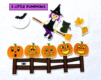 Five Little Pumpkins Felt Board Story: Halloween Flannel Activity, Ages 3+