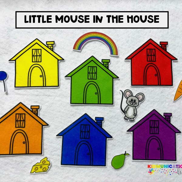 Little Mouse House Hiding Game Felt Stories - Speech Therapy Activity - Preschool Activity - Felt Board - Flannel Toy - Color Matching