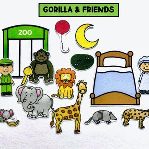 Gorilla and Zoo Friends, Goodnight! Felt Stories - Speech Therapy - Flannel Board - Children&#39;s Gift - Zoo Animals - Pretend Play Toy - ZOO