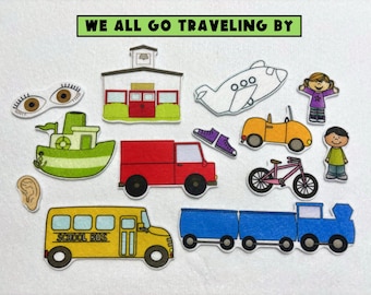 Felt Transportation Story Set: We All Go Traveling By - Speech Therapy, Color Learning, Song and Book Retelling, Ages 3+
