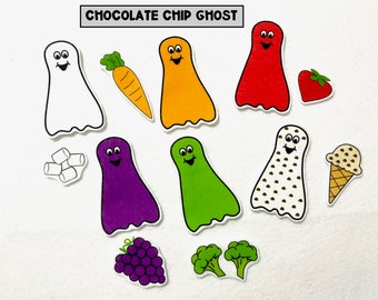 Chocolate Chip Ghost Felt Story - Halloween Flannel Story - Color Learning Activity - Speech Therapy - 5 Little Ghosts, Falloween