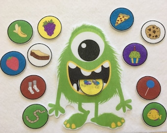 Feed the Monster! Felt Board Story - Speech Therapy - Children's Gift - Halloween Activity - Preschool Pretend Play - Busy Board