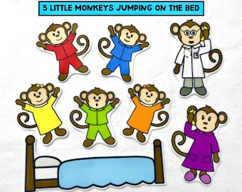 Five Little Monkeys Felt Story: Sing Along Monkey Song, Circle Time, Speech Therapy, Flannel Board, Ages 3+