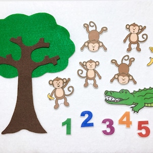 Five Little Monkeys Swinging in Tree - Felt Stories - Flannel Stories Set - Speech Therapy - Nursery Rhyme -Toddler Busy Board - 5 Monkeys