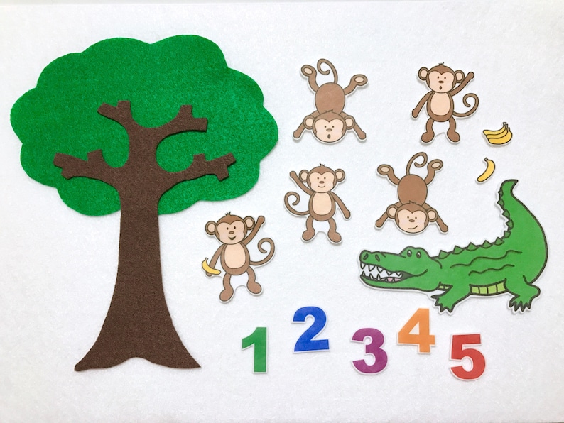 Five Little Monkeys Swinging In Tree Felt Stories Flannel Stories Set Speech Therapy Nursery Rhyme Toddler Busy Board 5 Monkeys