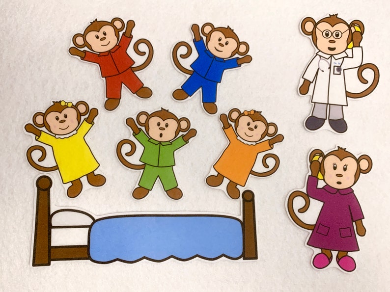 Five Little Monkeys Jumping on Bed Felt Stories Speech Etsy