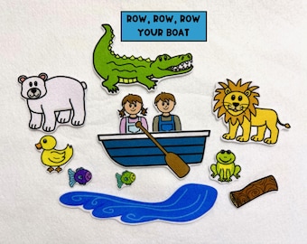 Juego de cuentos de fieltro "Rema, rema, rema tu bote" / Piezas de fieltro para tablero de rimas infantiles / Círculo de actividades preescolares / Secuenciación / Terapia del habla, a partir de 3 años