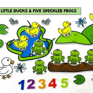 Five Little Ducks and Five Speckled Frogs Combo Felt Stories - Speech Therapy - Counting Activity- Nursery Rhyme - Flannel Board Toy