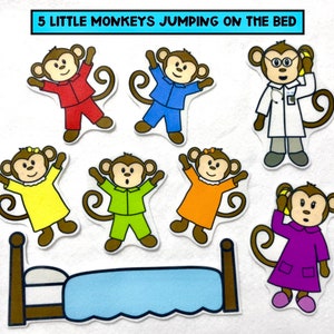 Five Little Monkeys Jumping on Bed Felt Stories - Speech Therapy Activity - 5 Little Monkeys - Felt Board - Flannel Toy - Preschool Activity