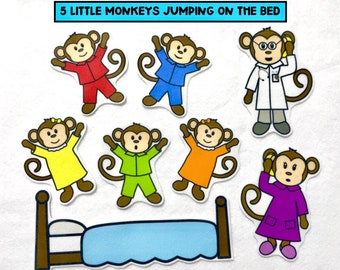 Five Little Monkeys Jumping on Bed Felt Stories - Speech Therapy Activity - 5 Little Monkeys - Felt Board - Flannel Toy - Preschool Activity