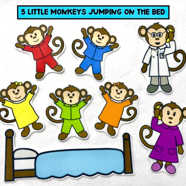 Five Little Monkeys Jumping on Bed Felt Stories - Speech Therapy Activity - 5 Little Monkeys - Felt Board - Flannel Toy - Preschool Activity