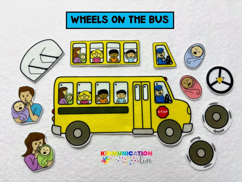 Wheels on the Bus Felt Stories Flannel Board Quiet Play Speech and Language Therapy Preschool Autism Distance Learn Nursery Rhyme image 1