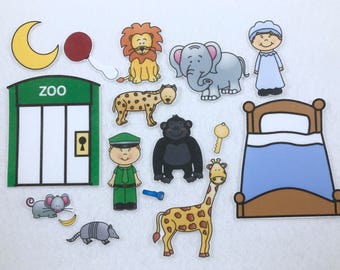 Gorilla and Zoo Friends, Goodnight! Felt Stories - Speech Therapy - Flannel Board - Children's Gift - Zoo Animals - Pretend Play Toy - ZOO