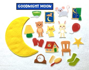 Cuento de Buenas noches, Luna (en tablero de fieltro): Actividad con libro, Terapia del habla, Accesorio para contar cuentos, Para mayores de 3 años.