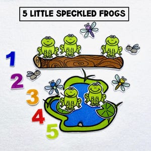 Five Speckled Frogs Felt Story: Nursery Rhyme Flannel Board, Counting 1-5, Spring Time, Ages 3+