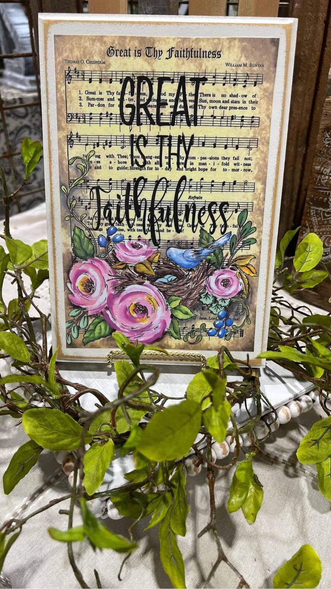 Great is Thy Faithfulness, Hymn Board Sign, Sympathy Gift, Christian Art Gift, Hymn Page With