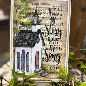 Blessed Assurance, This is My Story, Hymn Board Sign, Sympathy Gift, Christian Art Gift, Hymn Page with Hand Painted Art