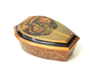 Lacquerware Wooden Box, Asian decorative keepsake box, vintage