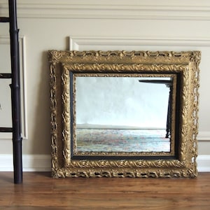 Antique Large Wooden Wall Mirror, gesso and gilt, ornate rectangle framed mirror, Falconer Durever
