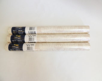 Vintage Wallpaper Rolls, lot of 3, double rolls, prepasted, beige and cream wallcovering