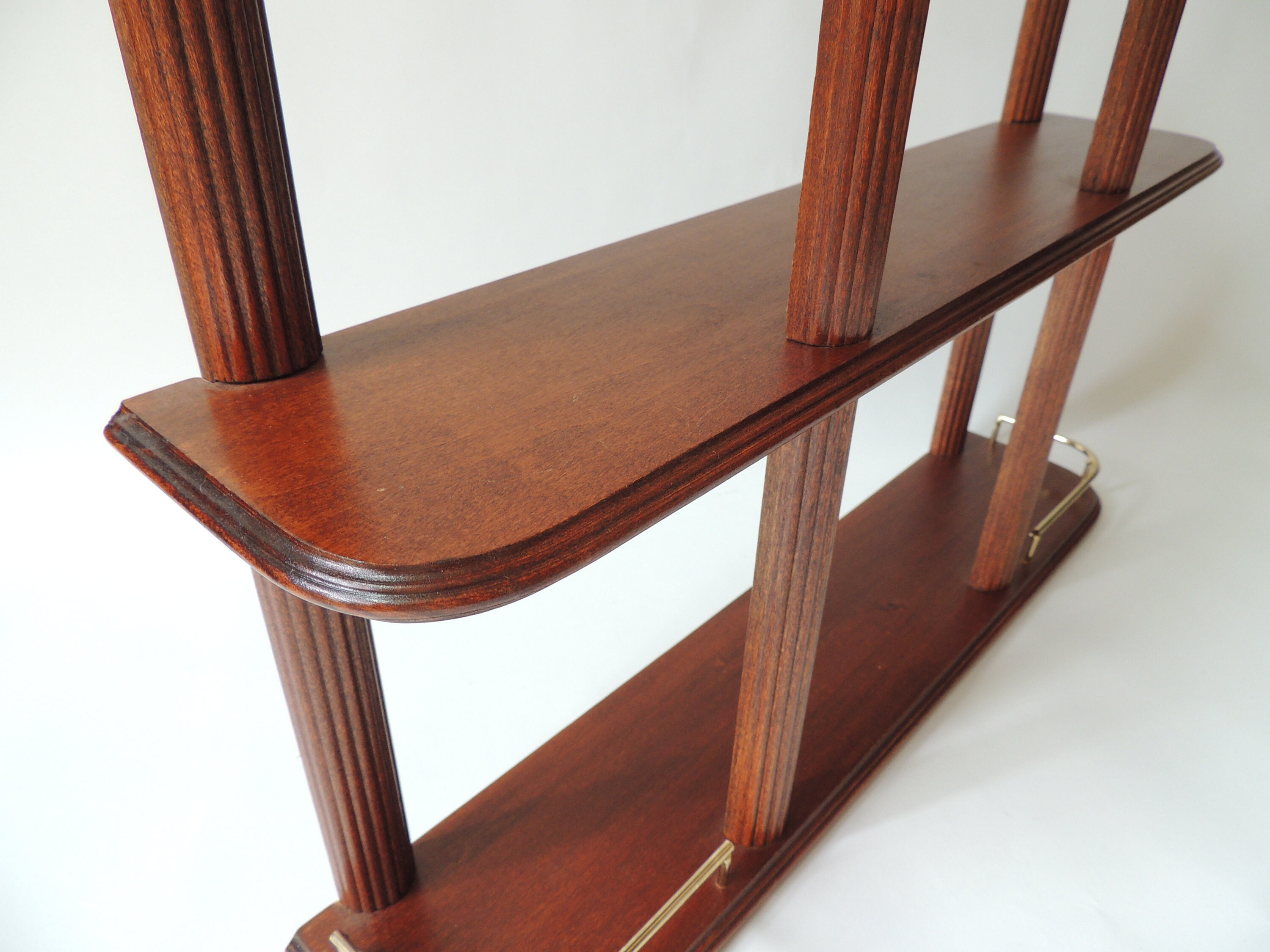 Large Vintage 3 Tiered Wall Shelf brass and wood hanging Etsy