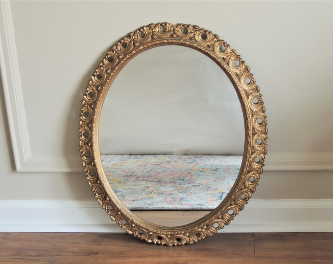 Vintage Oval Gold Wall Mirror, Hollywood Regency, Mid Century Etsy