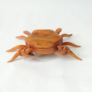 木彫り カニ 置物 小物入れ 木製 インテリア ヴィンテージのカニの小物入れ、蝶番式の蓋、彫刻された木製、塩入れ