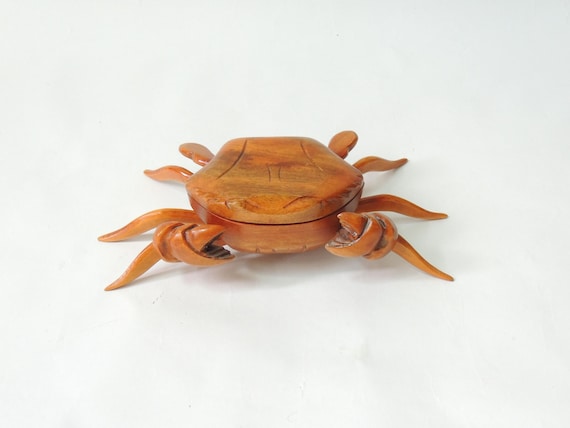 ヴィンテージ・希少品・アンティーク雑貨/カニ型蓋付きボックス・金属製 小物入れ ヴィンテージのカニの小物入れ、蝶番付きの蓋、木彫り、塩入れ