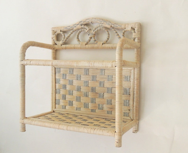 Vintage Wicker Wall Shelf Woven Storage 2 Tier Image 0