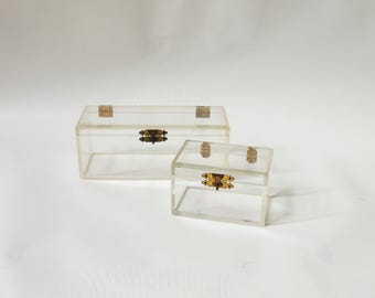 Vintage Clear Lucite Display Boxes, set of two, brass hardware