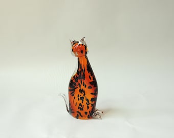 Vintage kattensculptuur van geblazen glas, met stippen