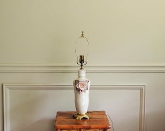 Mid Century Porcelain Capodimonte Floral Table Lamp, brass base, raised relief