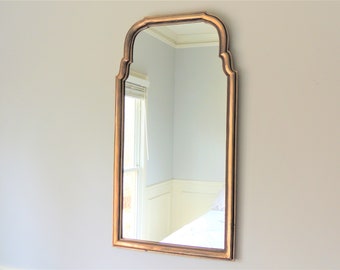 Tall Ornate Vintage Wall Mirror, Arabesque shape, gold finish, 70s decor