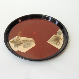Japanese Lacquerware Tray, hand painted, bird in flight, barware, tea server