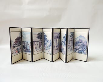 Vintage Koreaans kamerscherm voor tafelblad, minischerm met 8 panelen