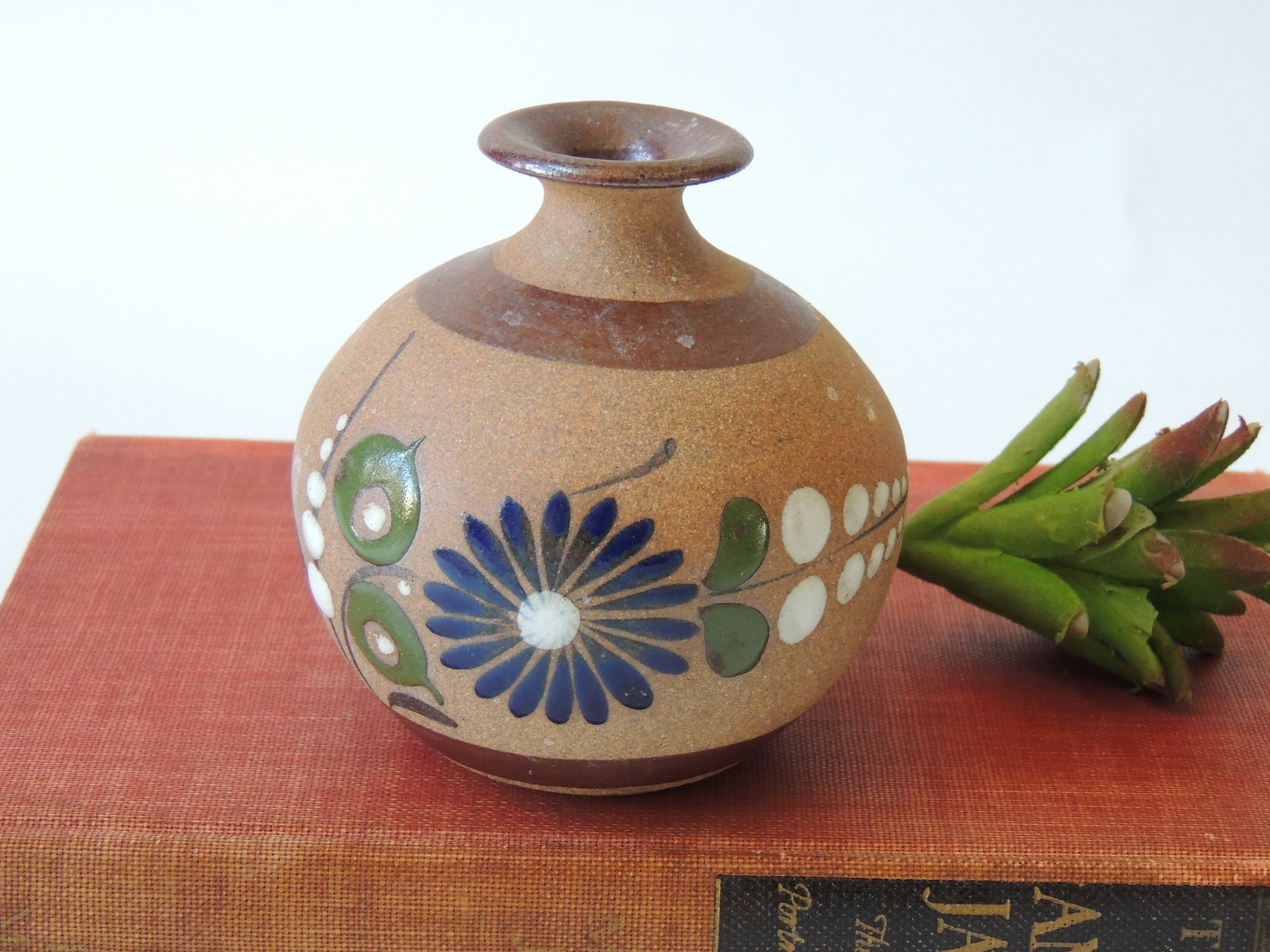 未使用美品　メキシコ　トナラ焼　陶器製　鳥と植物　ボトル　花器 未使用美品 メキシコ トナラ焼 陶器製 鳥と植物 ボトル 花器