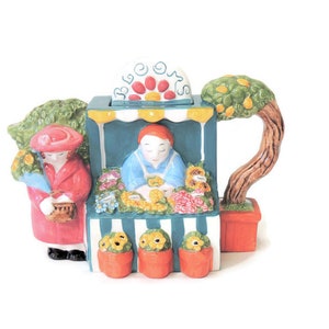 Keramik Teekanne, Blumenständer, Clay Art San Francisco, vintage, handgemalt
