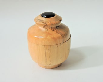 Vintage Poplar Wood Box With Lid, hand turned