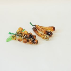 Vintage Hand Blown Grape Cluster or Glass Eggplant, mid century fruit, Sold Separately
