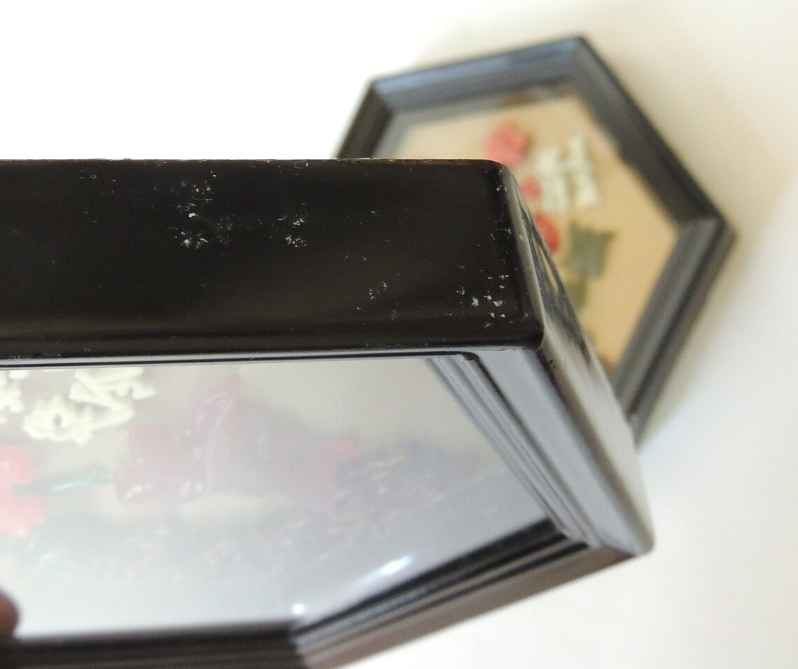 Vintage Chinese Shadow Box Art Set of Two Hexagon Frame Etsy