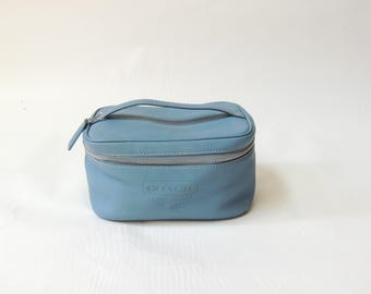 Vintage Coach grote cosmetische reistas, make-uptas, blauw leer, 2004