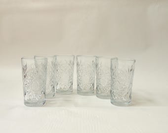 Vintage set Libbey-drinkglazen, set van 6, hi-ball bekers, kookplaatsterpatroon
