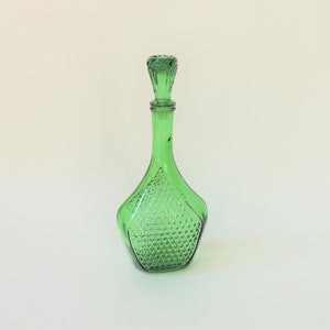 Italienische Empoli Karaffe, grünes Diamant Schild Muster, gedrechselte Flasche, 60er Jahre Barware, hergestellt in Italien, MCM